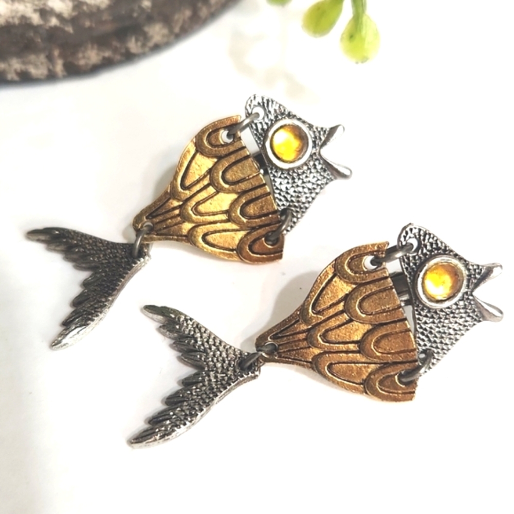 Gold and Silver Fish Drop Earrings - Brand: - Picture 4 of 10